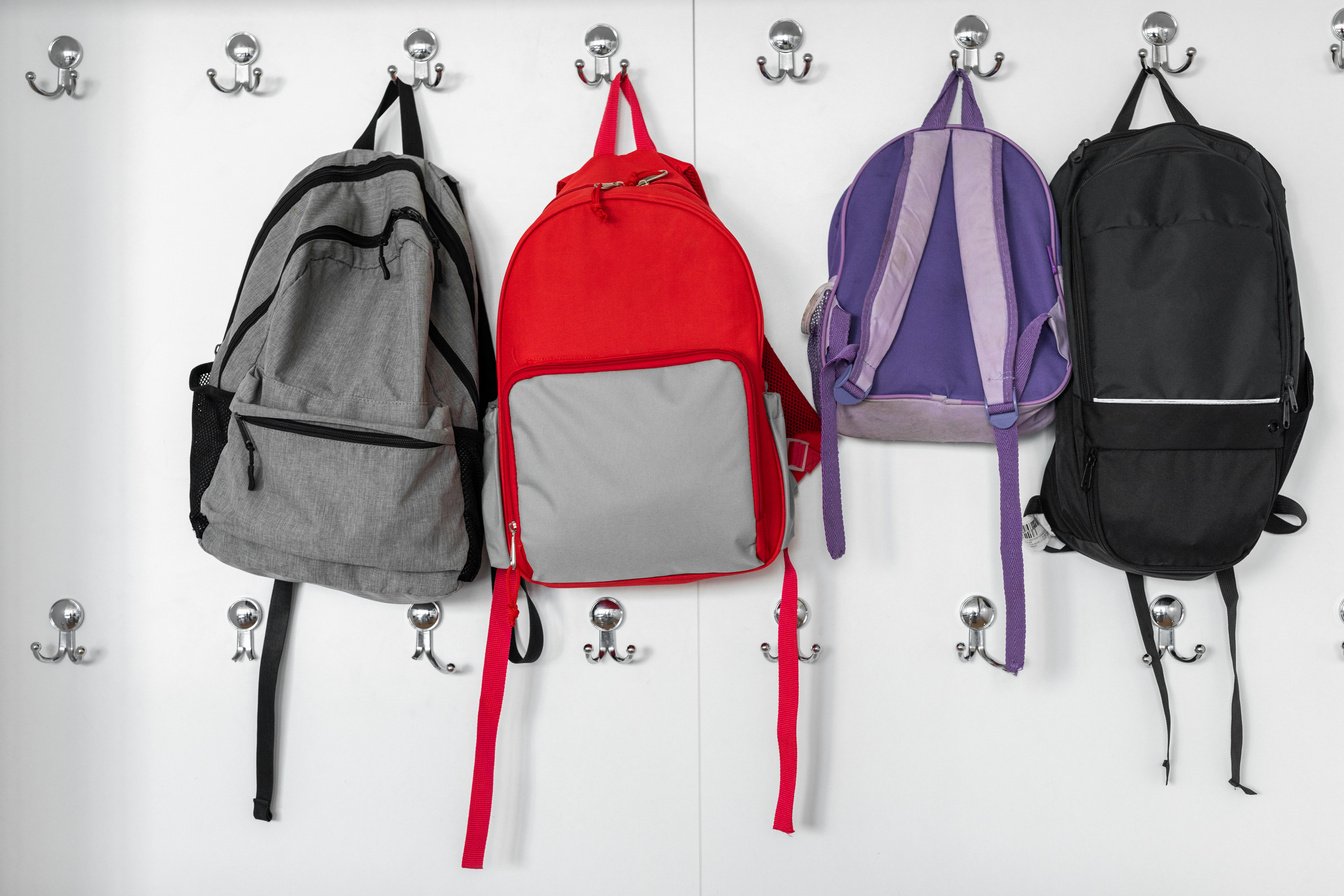 School backpacks hanging